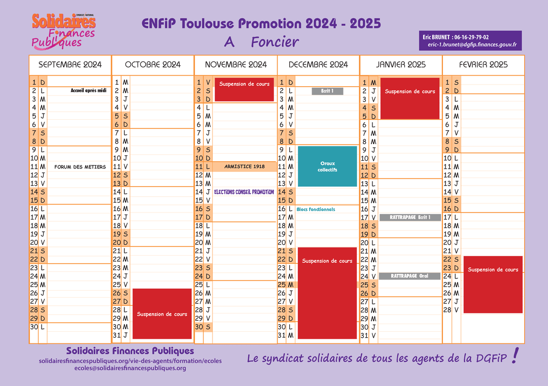 Calendrier inspecteur élève foncier