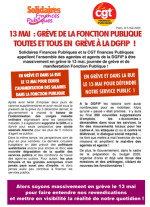 [Tract intersyndical ] 13 mai : Grève de la Fonction Publique Toutes et tous en  Grève à la DGFiP ! 