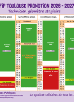 Calendrier ENFiP Toulouse Technicien géomètre stagiaire Promotion 2026 - 2027