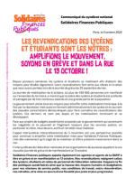 Les revendications des lycéens et étudiants sont les nôtres :  Amplifions le mouvement, soyons en grève et dans la rue le 13 octobre ! 