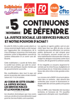 Tract intersyndical DGFiP : Le 5 novembre, continuons de défendre la justice sociale, les services publics et notre pouvoir d’achat !