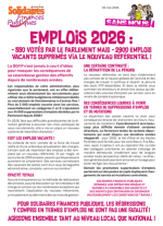 Emplois 2026 : - 550 votés par le Parlement mais - 2900 emplois vacants supprimés via le nouveau référentiel !