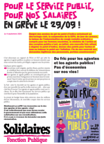 Tract Solidaires Fonction Publique - Pour le service public, pour nos salaires : en grève le 29/09 !
