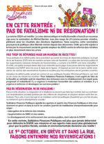 Tract 1er Octobre 2024 : En cette rentrée : pas de fatalisme ni de résignation !